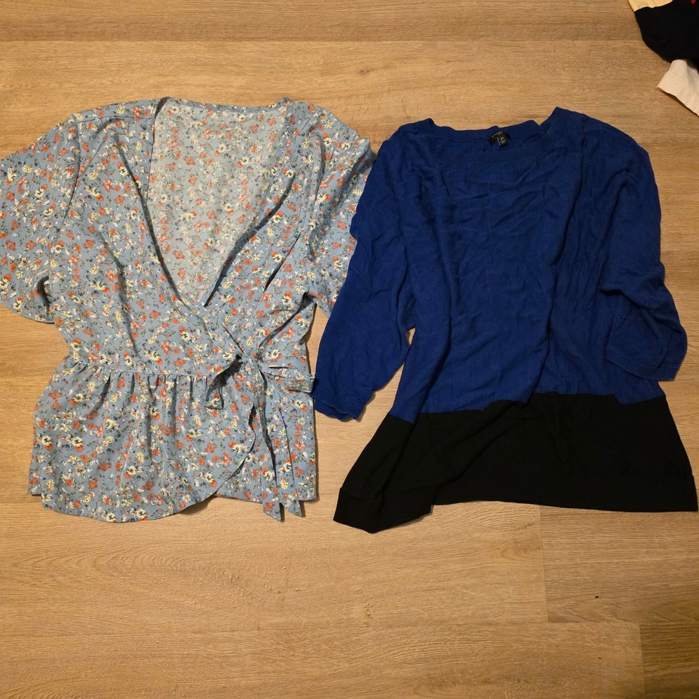 Bundle‎ Shein Curve 3XL Floral Wrap Top & Talbots Woman 2X Colorblock Sweater